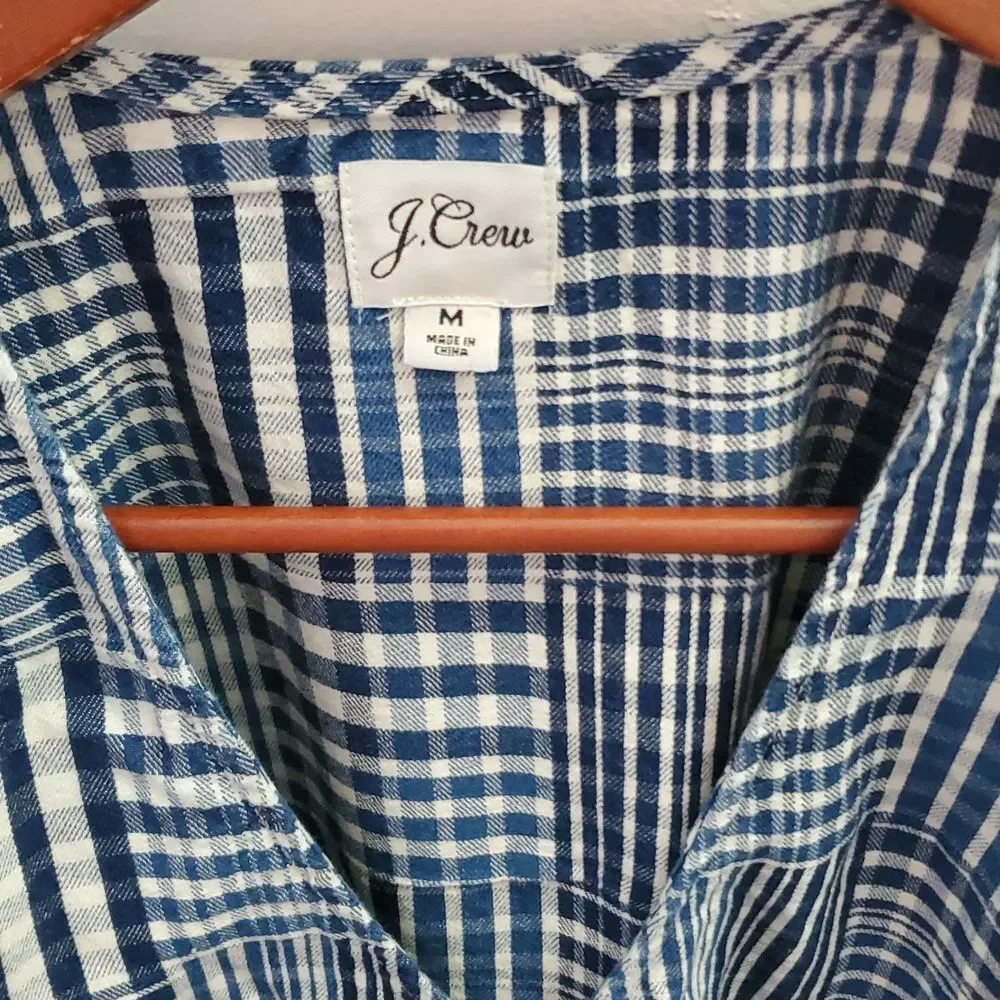 J. Crew Puff Sleeve Wrap Top Indigo Patchwork Size Medium